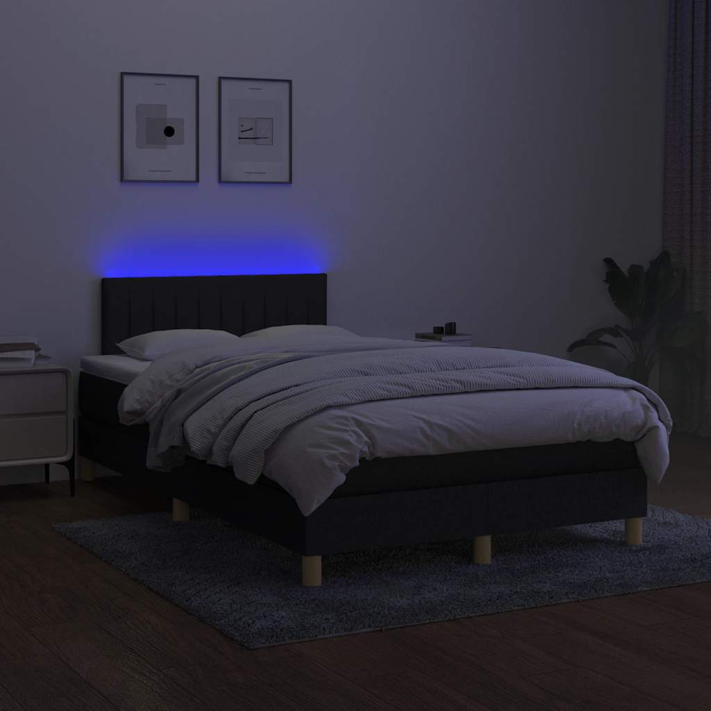 fekete szövet rugós és LED-es ágy matraccal 120 x 200 cm