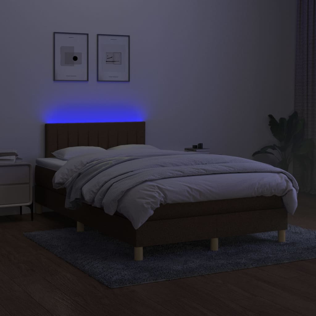barna szövet rugós és LED-es ágy matraccal 120 x 200 cm