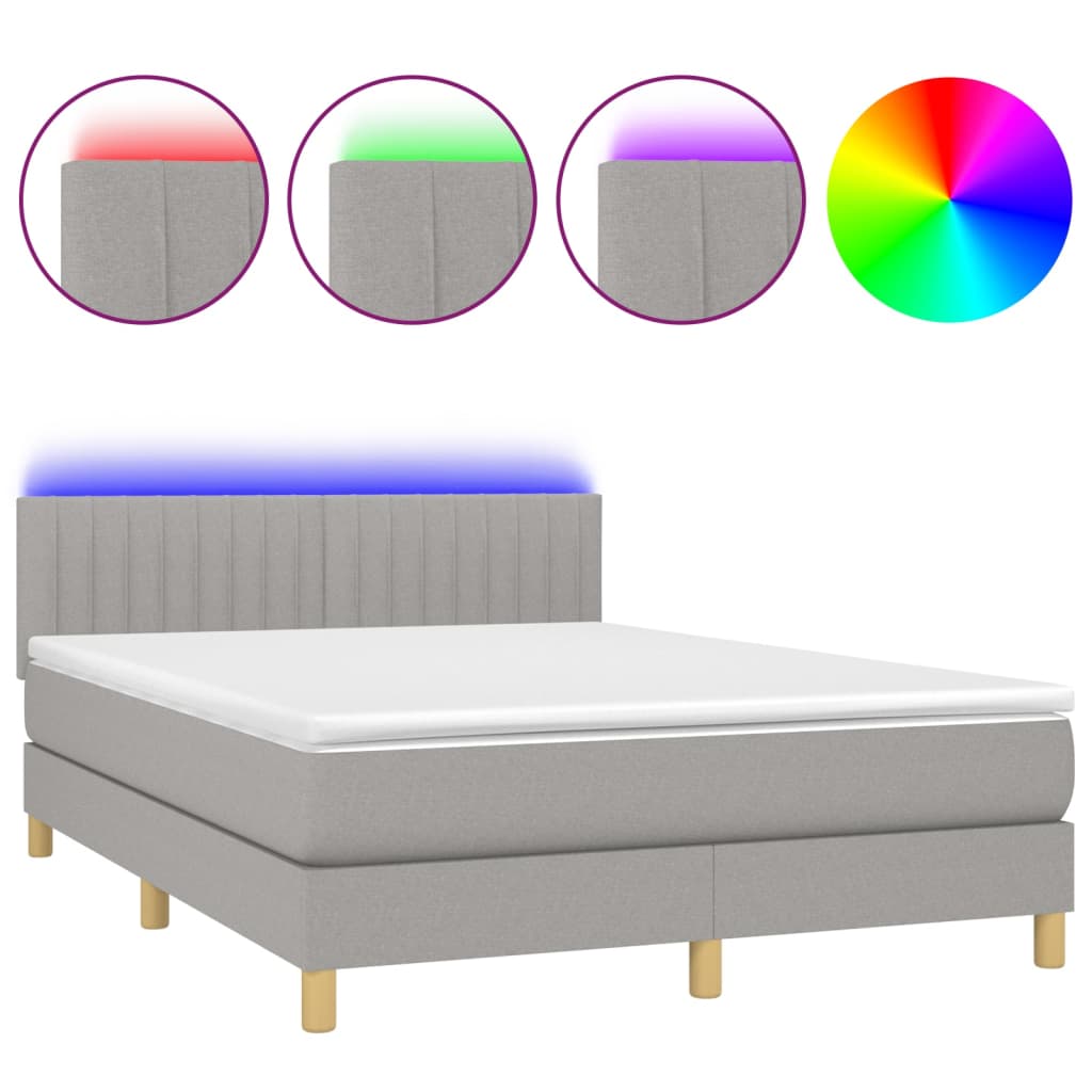 világosszürke szövet rugós és LED-es ágy matraccal 140x190 cm