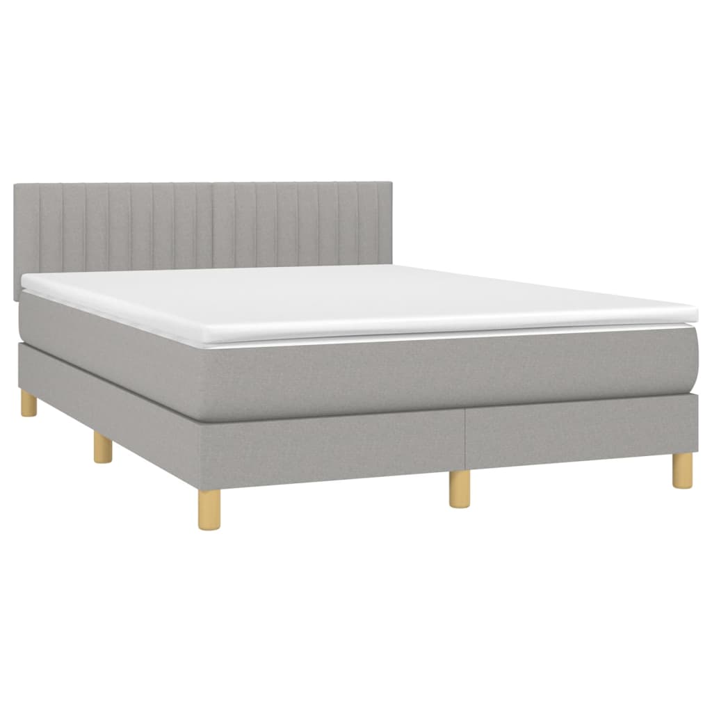 világosszürke szövet rugós és LED-es ágy matraccal 140x190 cm