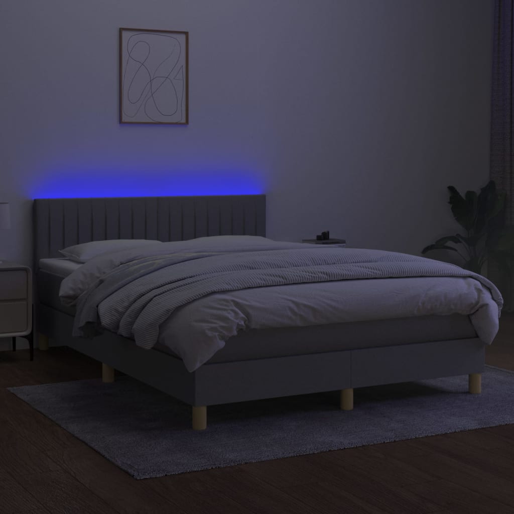 világosszürke szövet rugós és LED-es ágy matraccal 140x200 cm