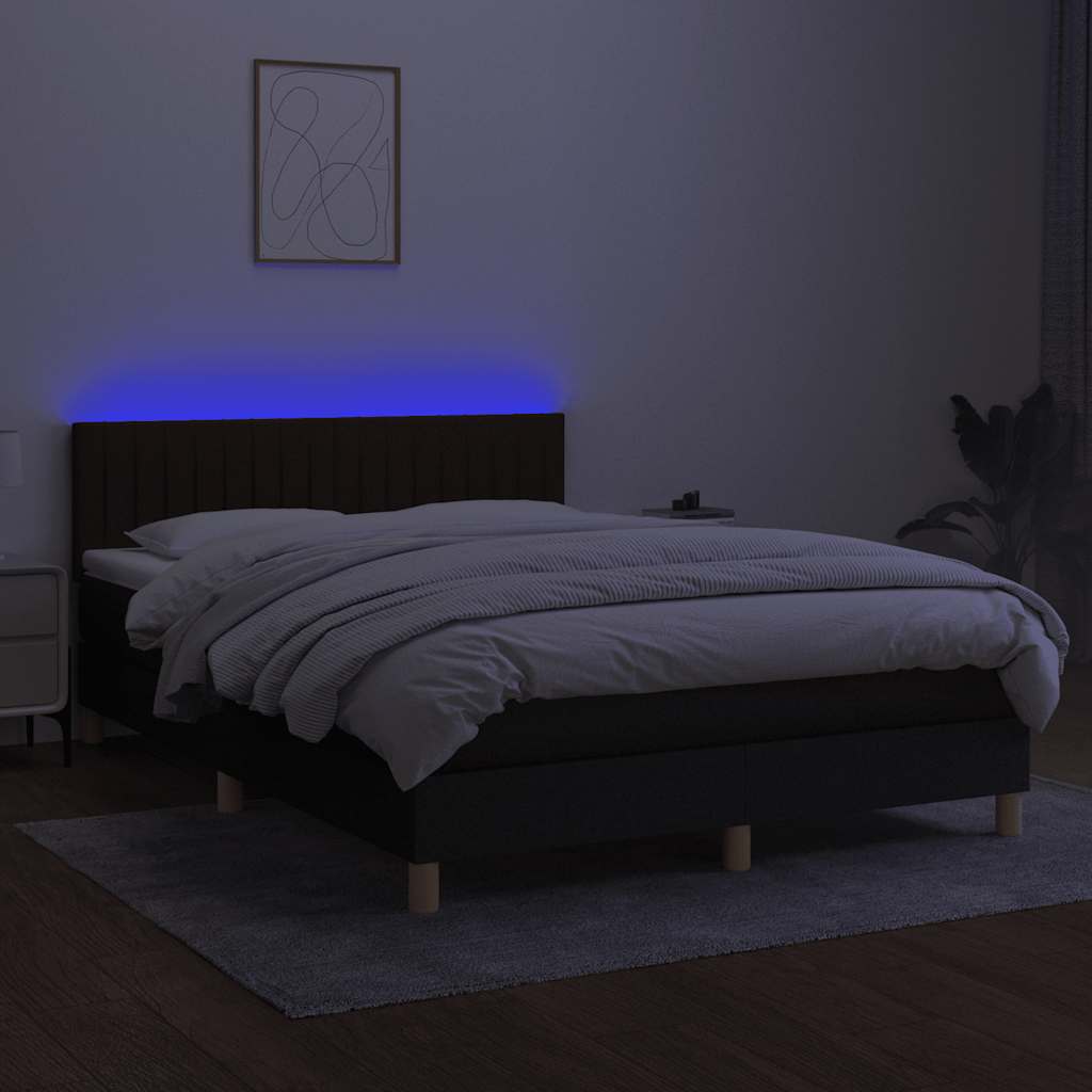 fekete szövet rugós és LED-es ágy matraccal 140x200 cm