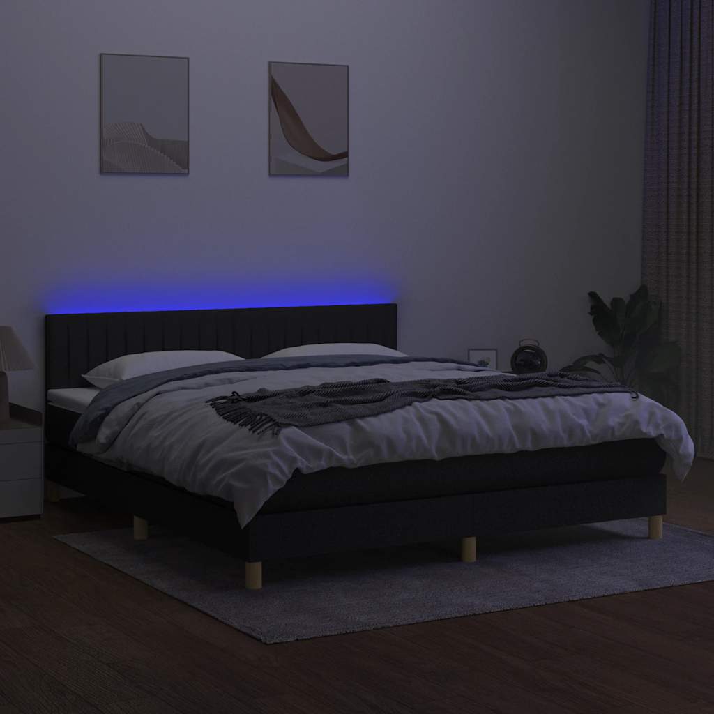 fekete szövet rugós és LED-es ágy matraccal 160x200 cm