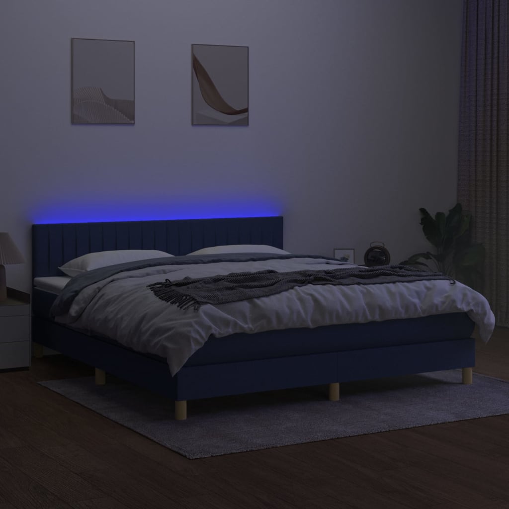 krémszínű szövet rugós és LED-es ágy matraccal 160x200 cm