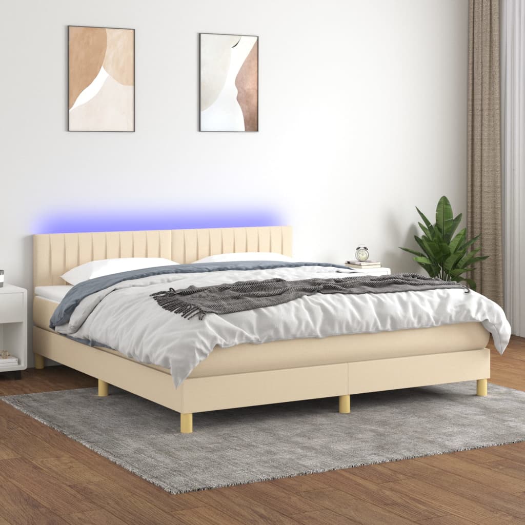 krémszínű szövet rugós és LED-es ágy matraccal 160x200 cm