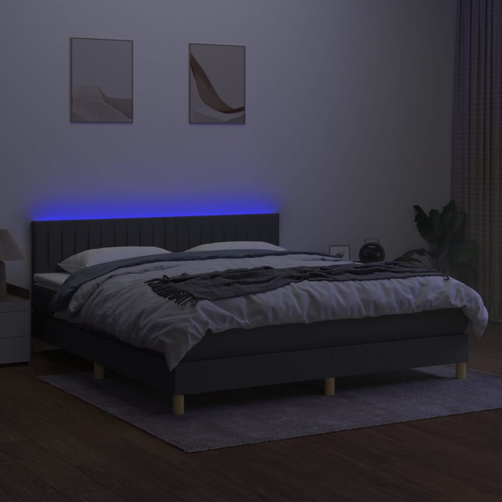 sötétszürke szövet rugós és LED-es ágy matraccal 180 x 200 cm