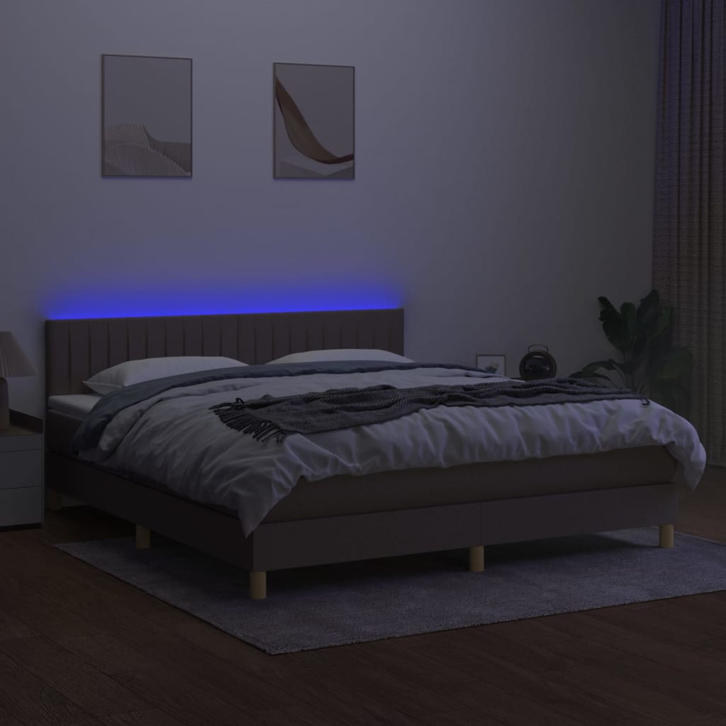 tópszínű szövet rugós és LED-es ágy matraccal 180 x 200 cm