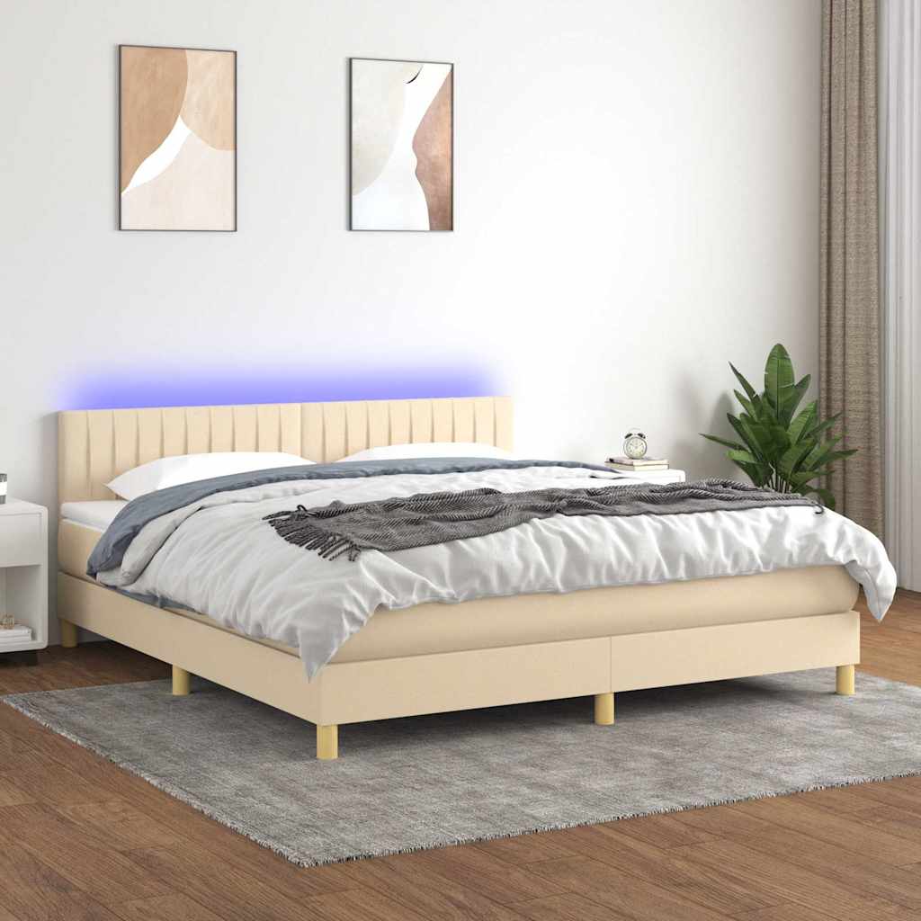 krémszínű szövet rugós és LED-es ágy matraccal 180 x 200 cm