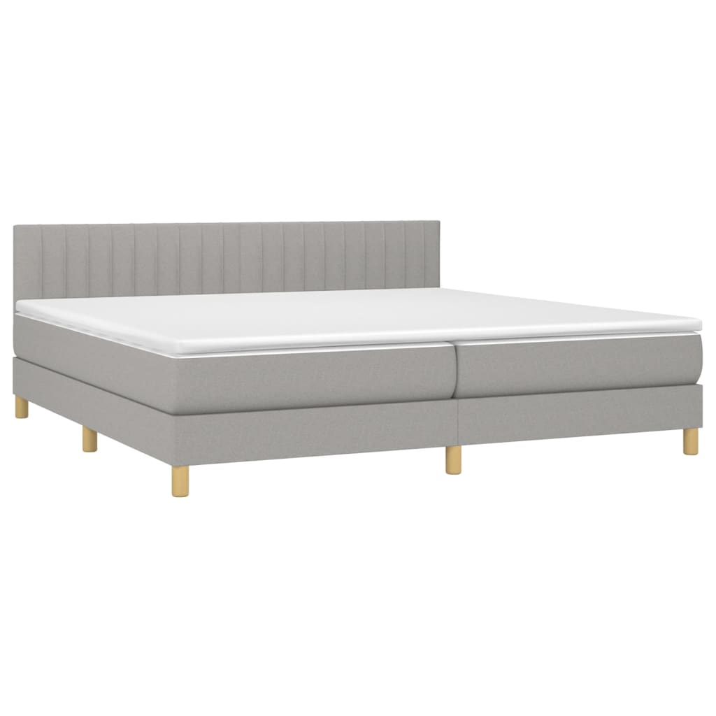 világosszürke szövet rugós és LED-es ágy matraccal 200x200 cm