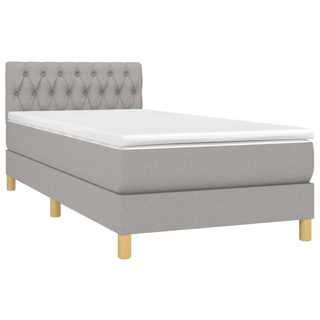 világosszürke szövet rugós és LED-es ágy matraccal 80 x 200 cm