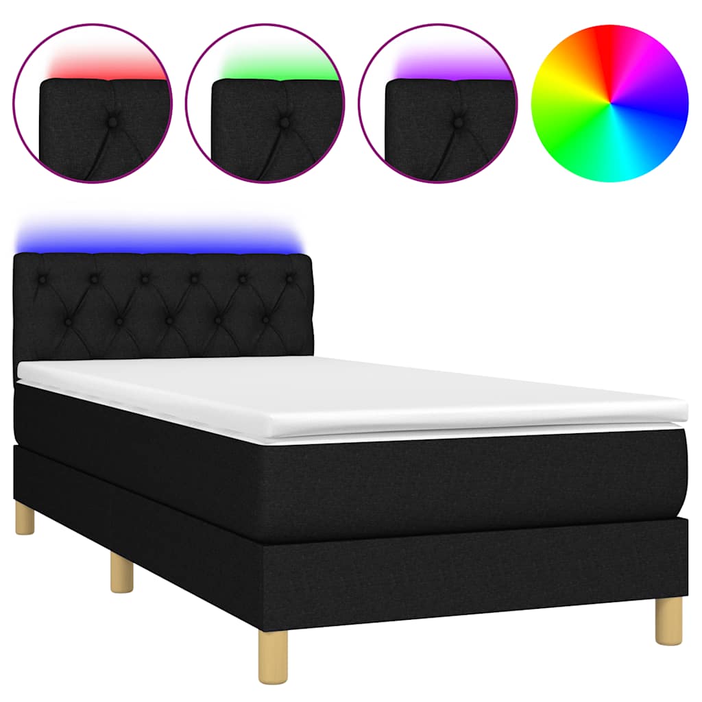 fekete szövet rugós és LED-es ágy matraccal 80 x 200 cm