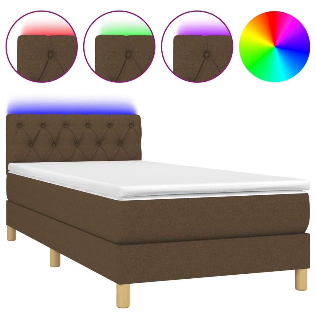 barna szövet rugós és LED-es ágy matraccal 80 x 200 cm