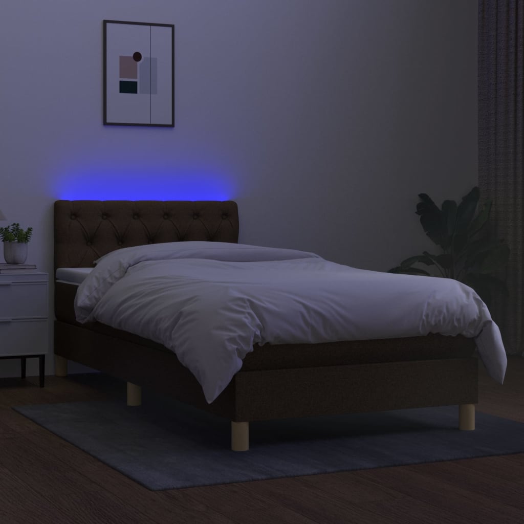 barna szövet rugós és LED-es ágy matraccal 80 x 200 cm