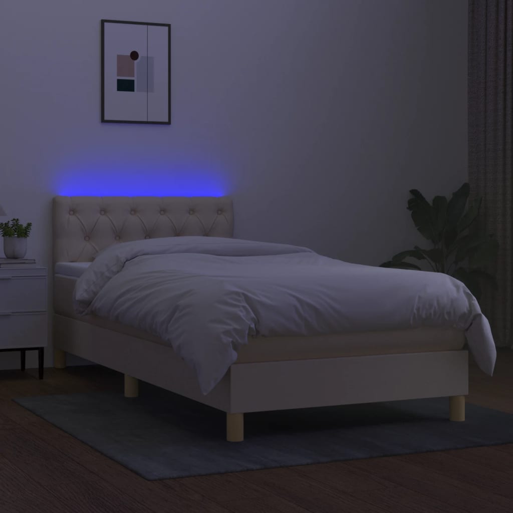 krémszínű szövet rugós és LED-es ágy matraccal 80 x 200 cm