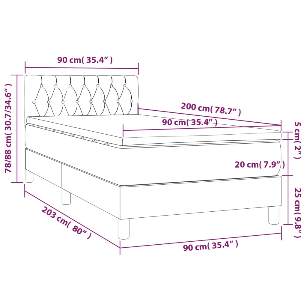 barna szövet rugós és LED-es ágy matraccal 90x200 cm