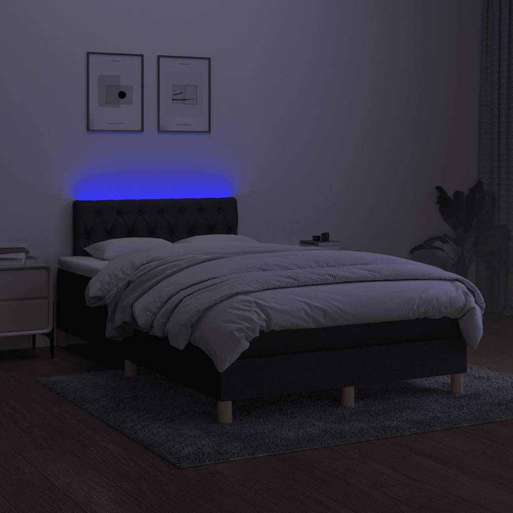fekete szövet rugós és LED-es ágy matraccal 120 x 200 cm