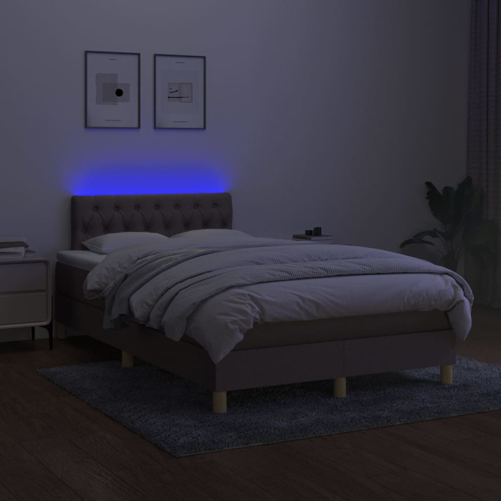 tópszínű szövet rugós és LED-es ágy matraccal 120 x 200 cm