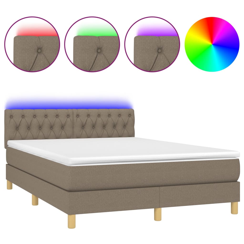 tópszínű szövet rugós és LED-es ágy matraccal 140x190cm