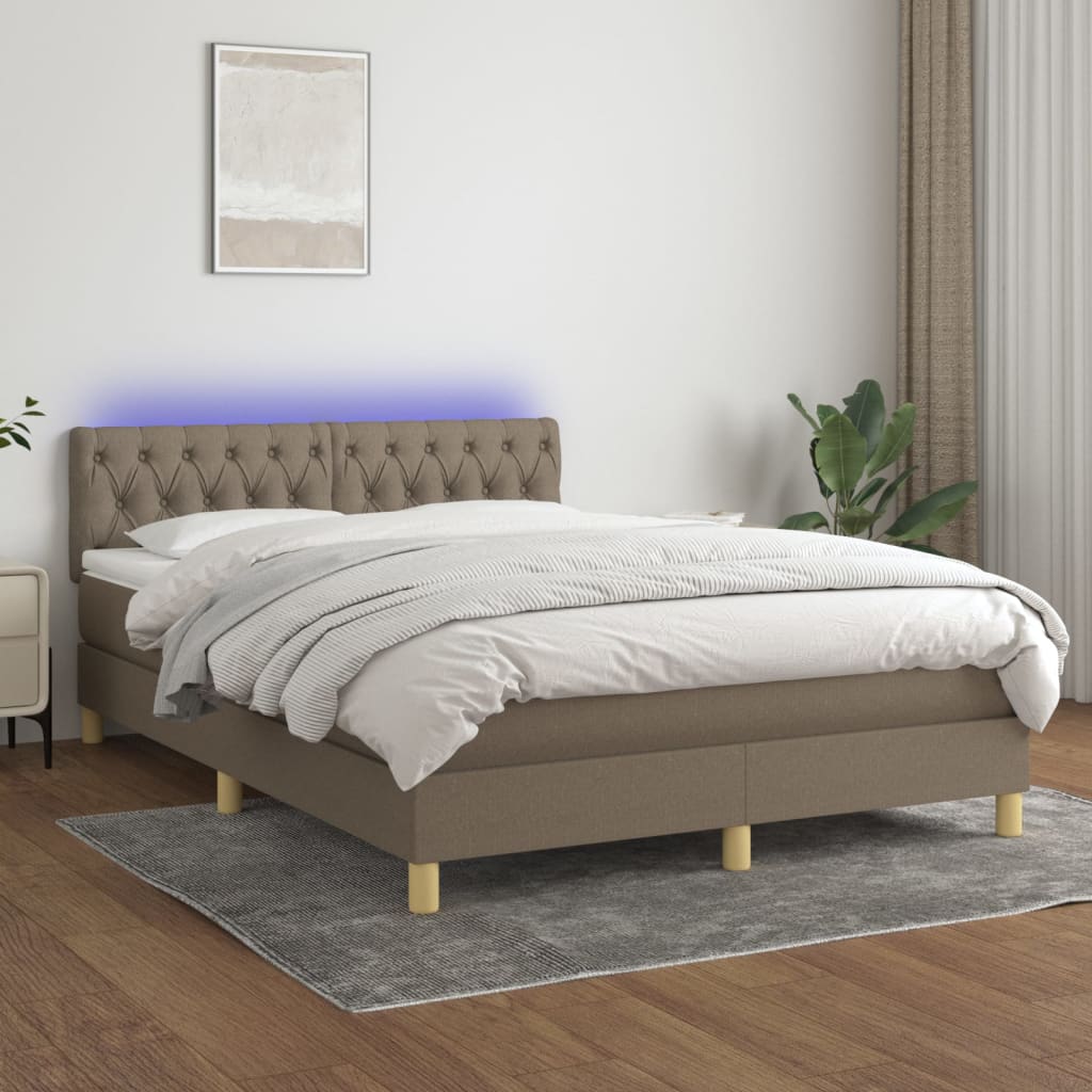 tópszínű szövet rugós és LED-es ágy matraccal 140x190cm