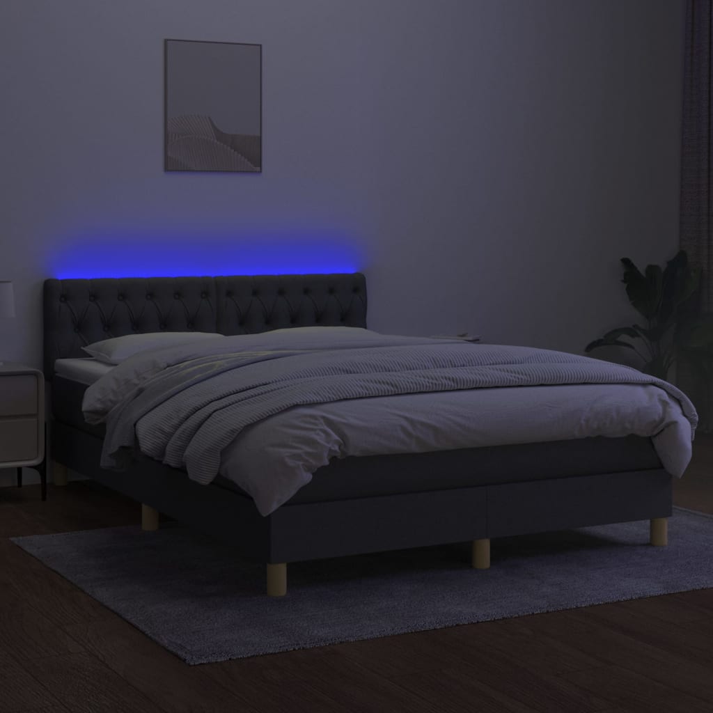 sötétszürke szövet rugós és LED-es ágy matraccal 140x200 cm