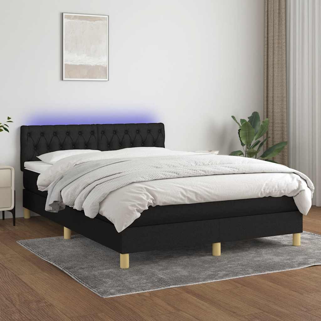 fekete szövet rugós és LED-es ágy matraccal 140x200 cm