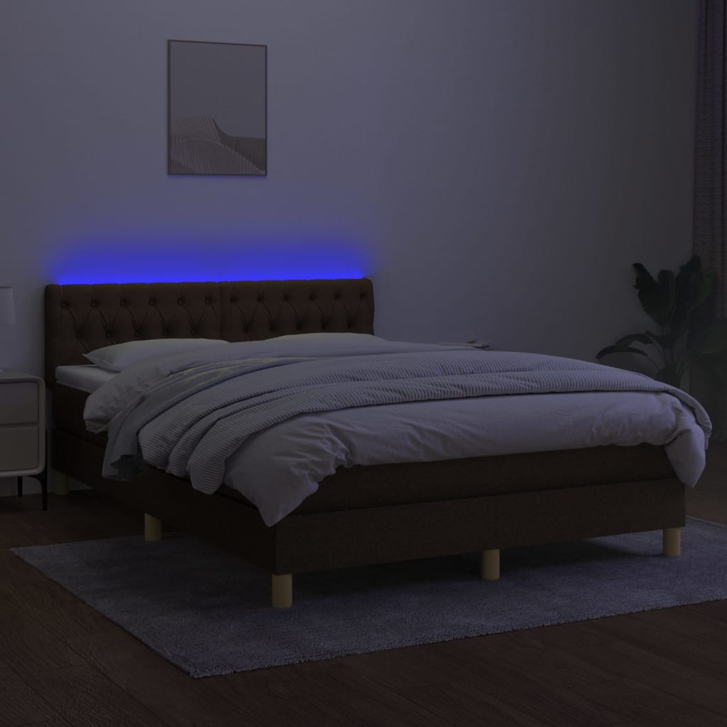 barna szövet rugós és LED-es ágy matraccal 140x200 cm