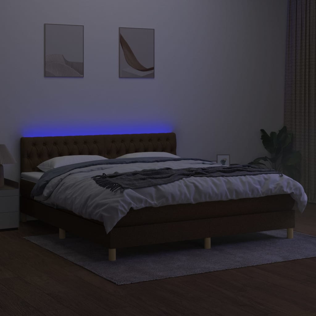 barna szövet rugós és LED-es ágy matraccal 160x200 cm