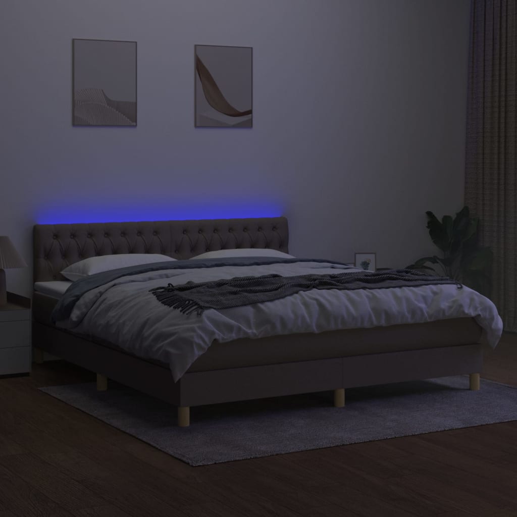 tópszínű szövet rugós és LED-es ágy matraccal 160x200 cm