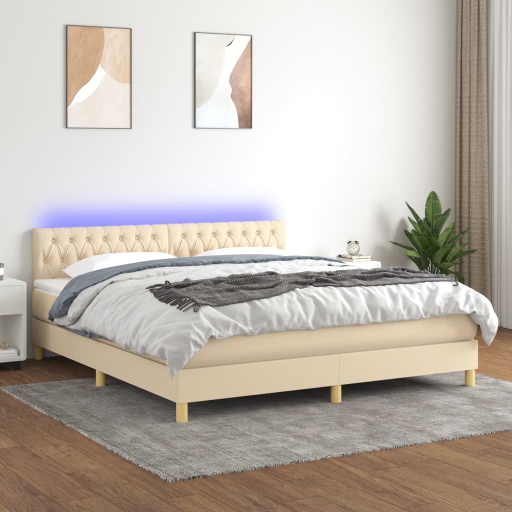 krémszínű szövet rugós és LED-es ágy matraccal 160x200 cm