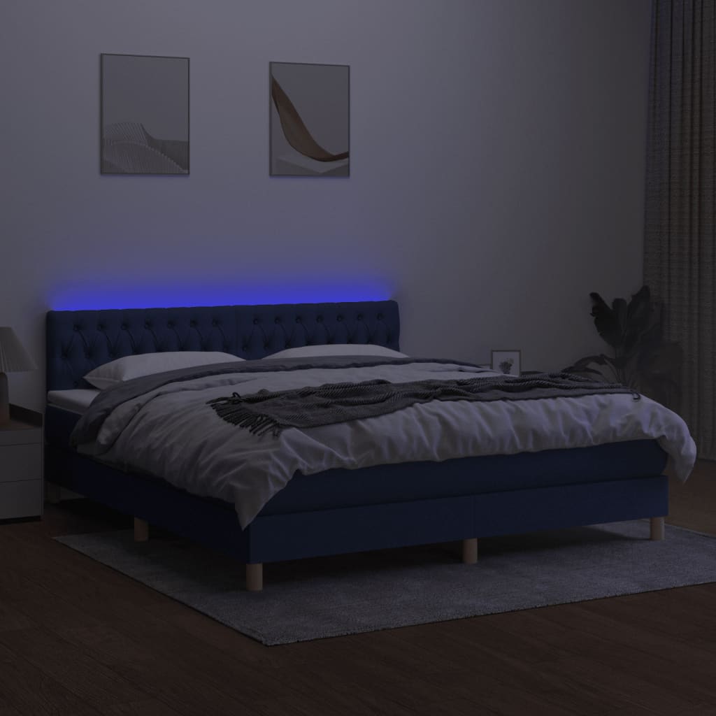kék szövet rugós és LED-es ágy matraccal 160x200 cm
