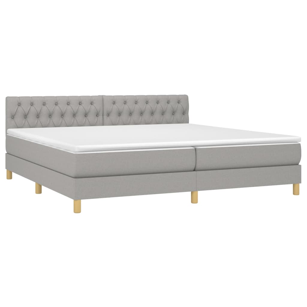 világosszürke szövet rugós és LED-es ágy matraccal 200x200 cm