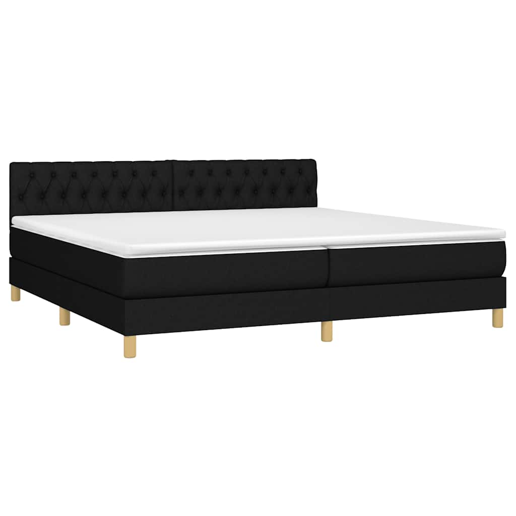 fekete szövet rugós és LED-es ágy matraccal 200x200 cm