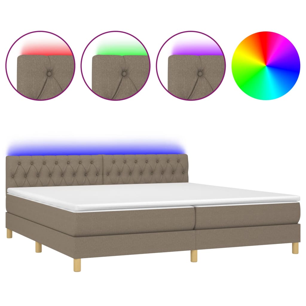 tópszínű szövet rugós és LED-es ágy matraccal 200 x 200 cm