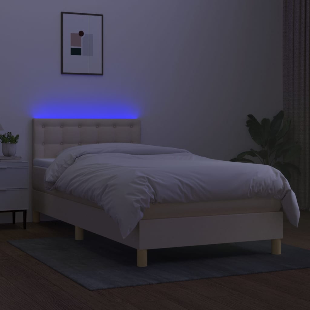 krémszínű szövet rugós és LED-es ágy matraccal 80 x 200 cm