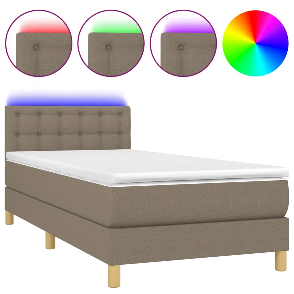 tópszínű szövet rugós és LED-es ágy matraccal 90x190 cm