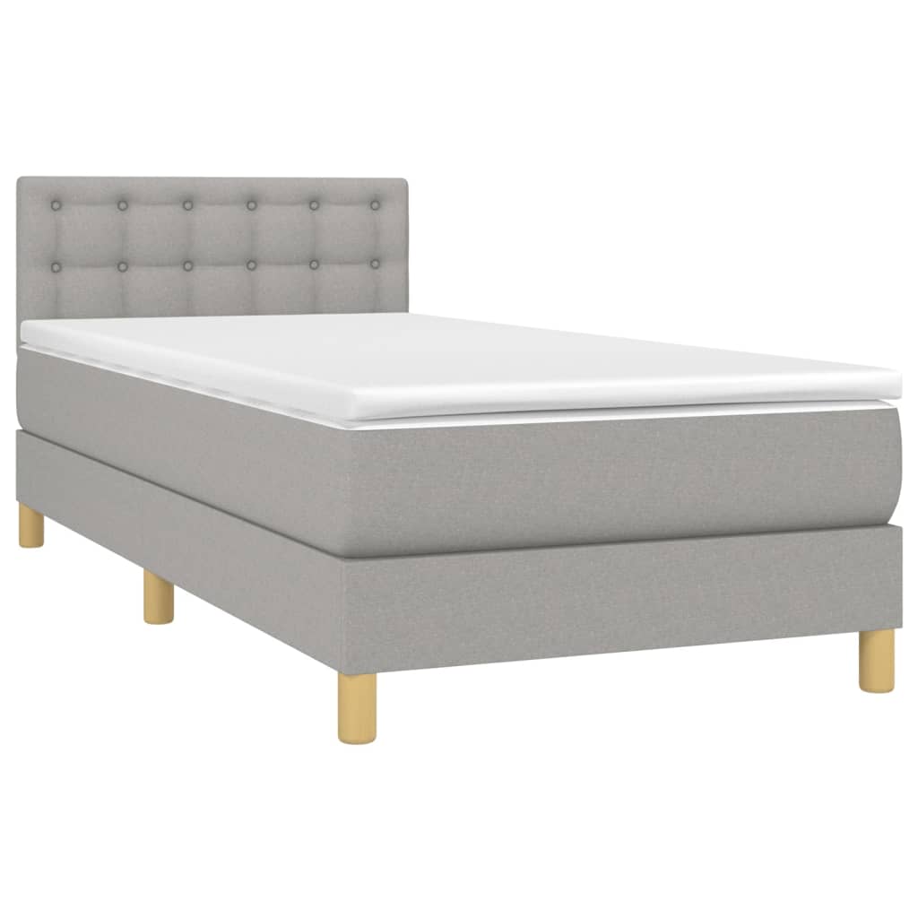 világosszürke szövet rugós és LED-es ágy matraccal 100x200 cm
