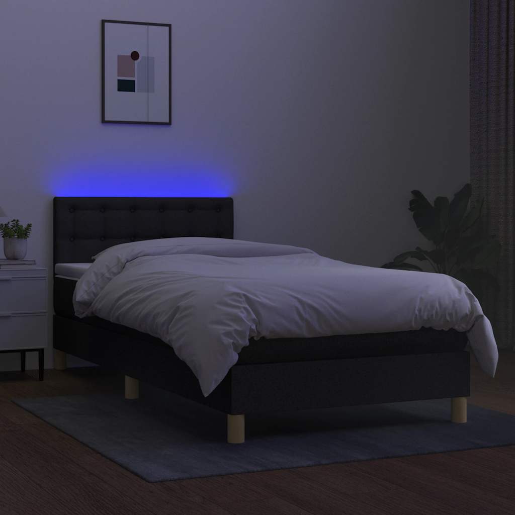 fekete szövet rugós és LED-es ágy matraccal 100x200 cm