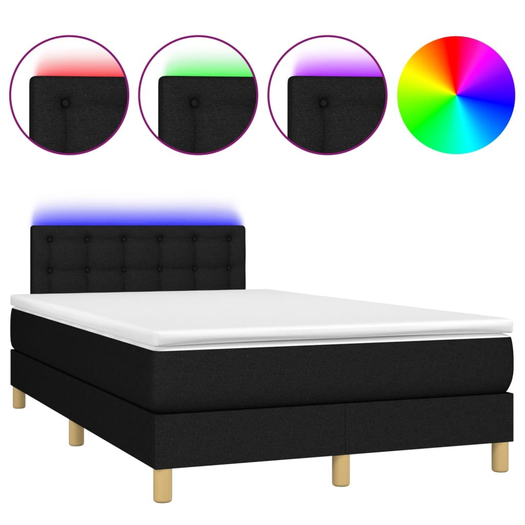 fekete szövet rugós és LED-es ágy matraccal 120 x 200 cm