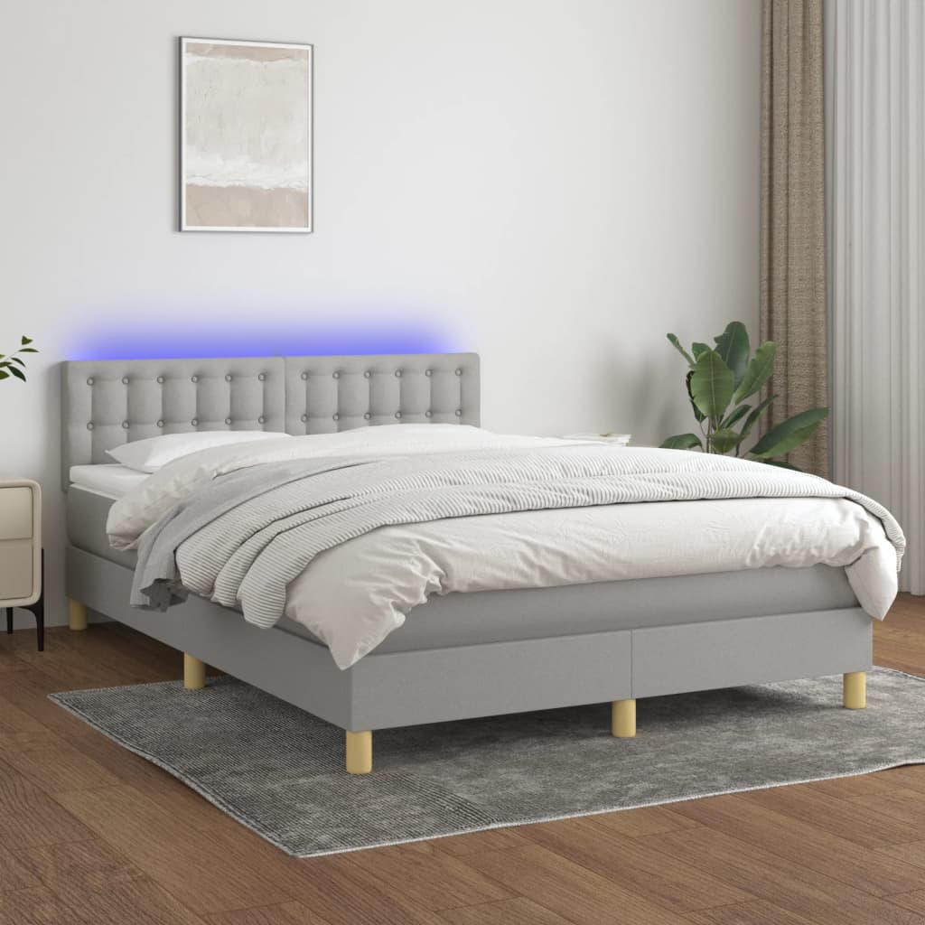 világosszürke szövet rugós és LED-es ágy matraccal 140x190 cm