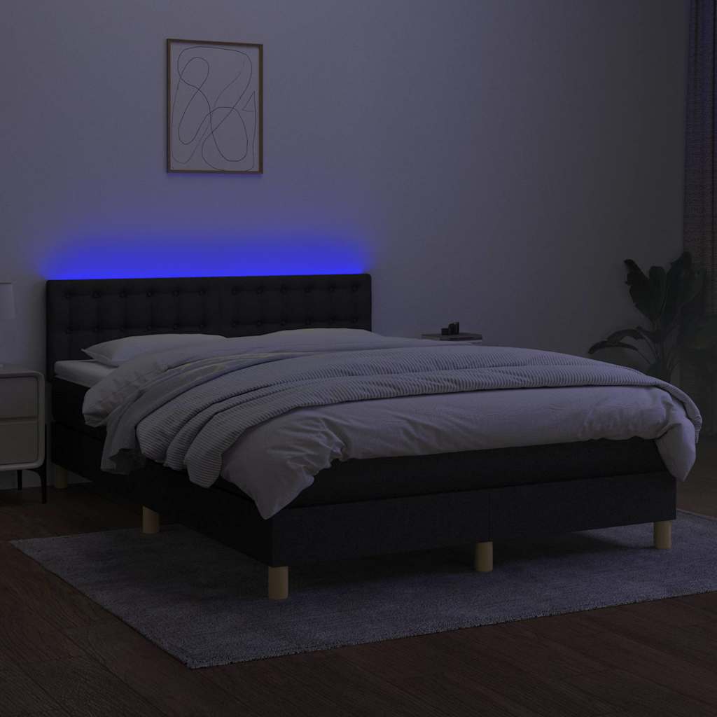 fekete szövet rugós és LED-es ágy matraccal 140x200 cm