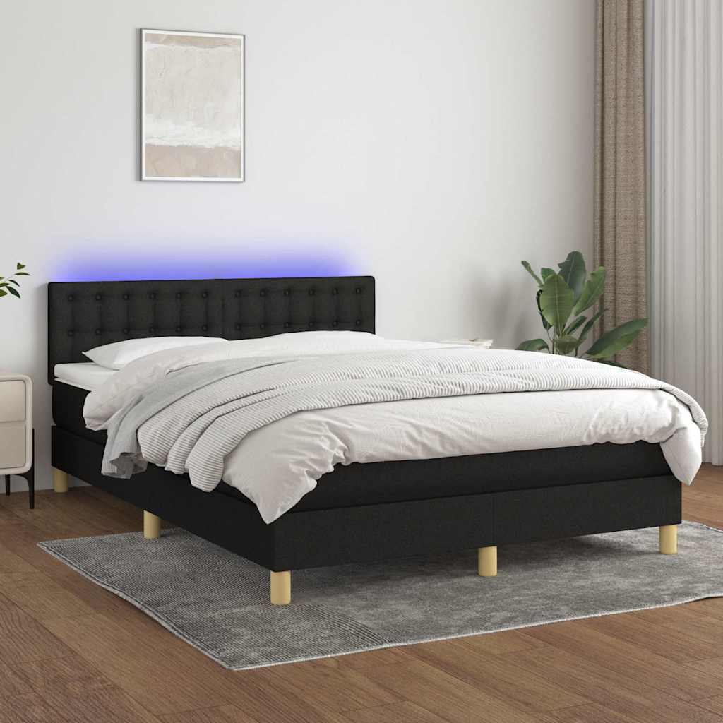 fekete szövet rugós és LED-es ágy matraccal 140x200 cm