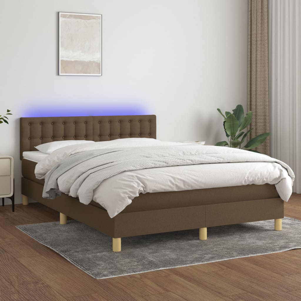 barna szövet rugós és LED-es ágy matraccal 140x200 cm