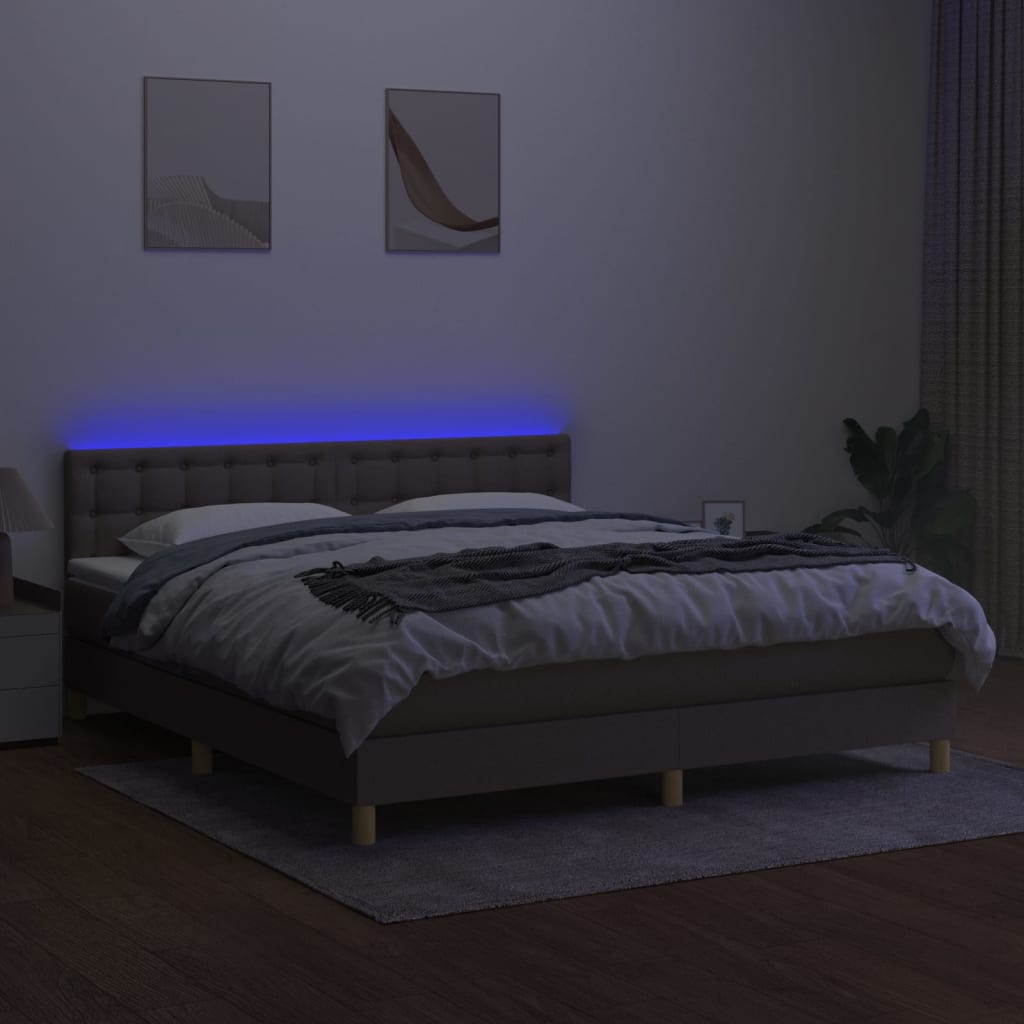 tópszínű szövet rugós és LED-es ágy matraccal 180 x 200 cm