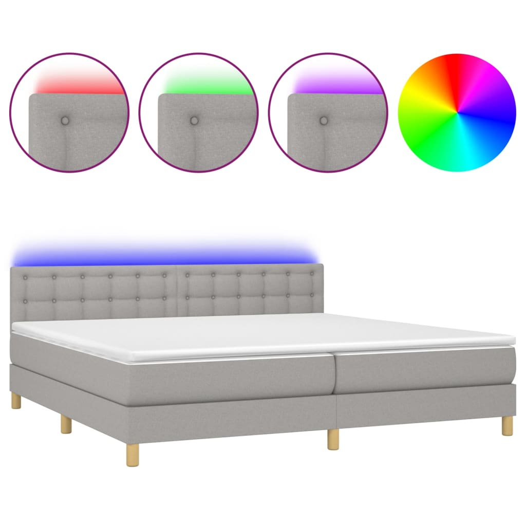 világosszürke szövet rugós és LED-es ágy matraccal 200x200 cm