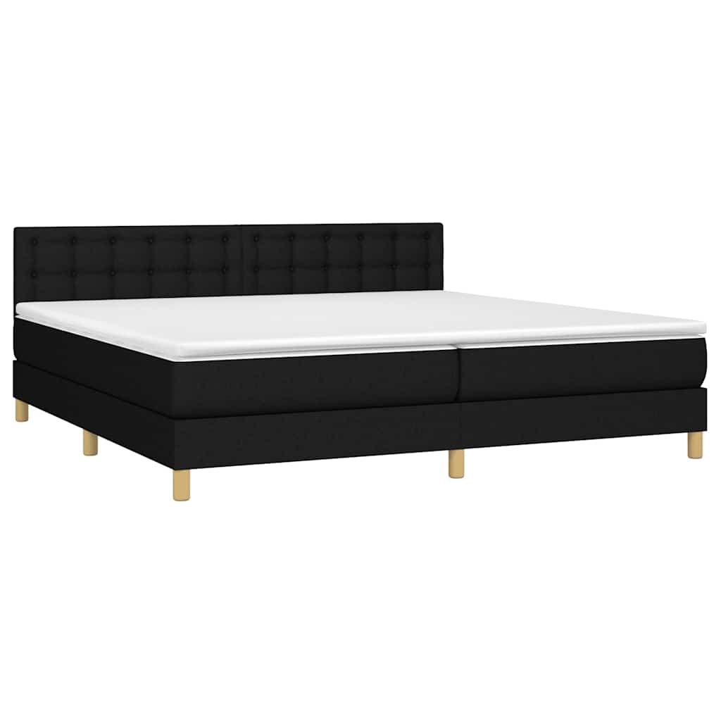 fekete szövet rugós és LED-es ágy matraccal 200x200 cm
