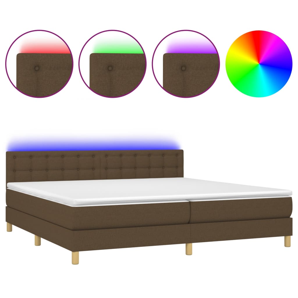 barna szövet rugós és LED-es ágy matraccal 200x200 cm
