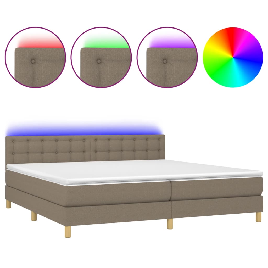 tópszínű szövet rugós és LED-es ágy matraccal 200 x 200 cm
