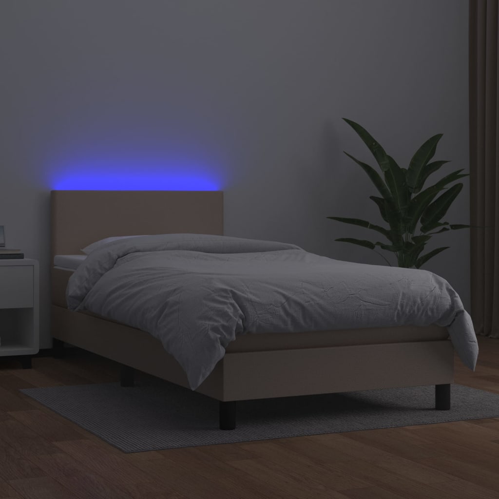 cappuccino színű műbőr rugós ágy matraccal és LED-del 80x200 cm