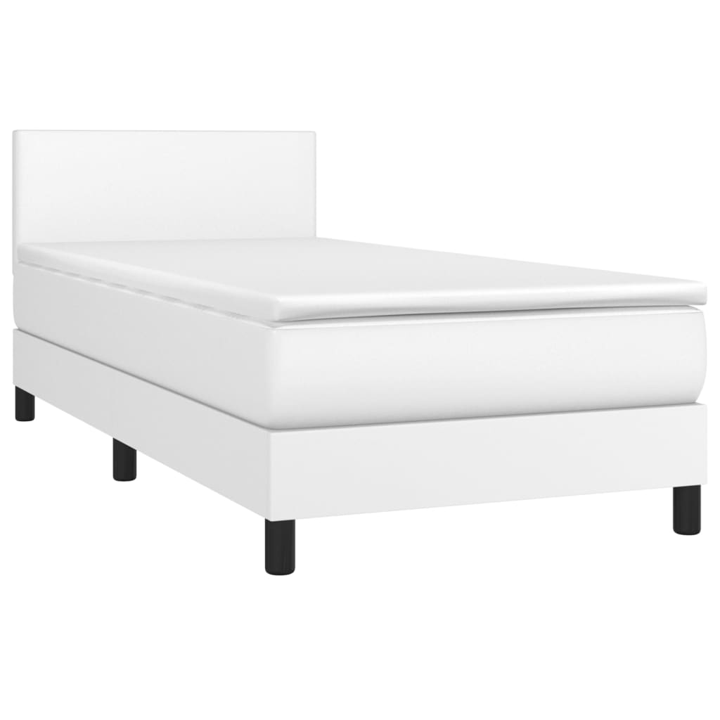 fehér műbőr rugós ágy matraccal és LED-del 90x190 cm