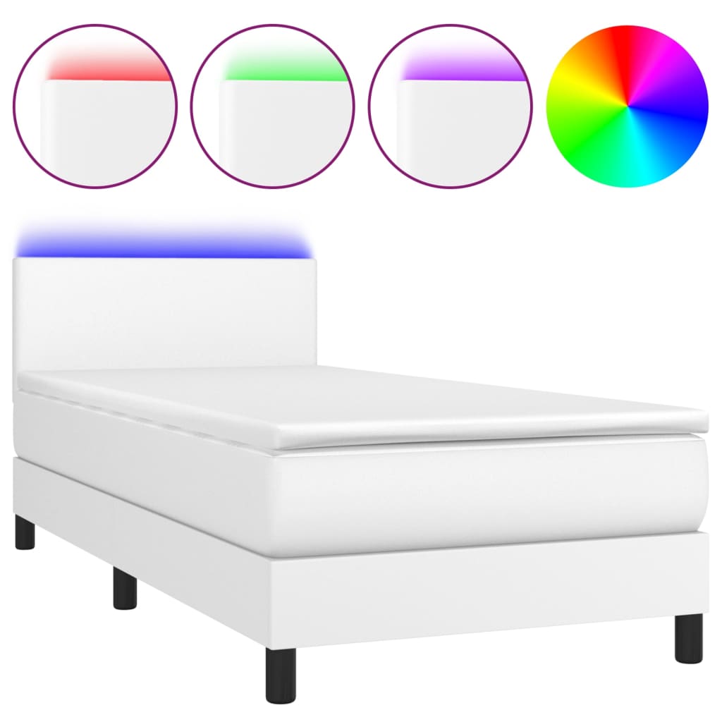 fehér műbőr rugós ágy matraccal és LED-del 90x200 cm